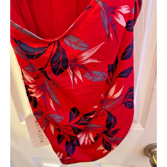 NWT ATHLETA Swimsuit Sz L One Piece Red Leaf Print Floral Paradaiso Ocean Pool - Picture 6 of 14